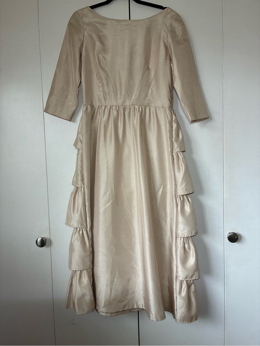 Elegant Cream Satin Tiered Dress